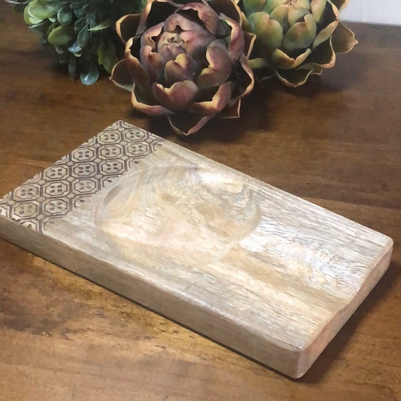 Natural Wood Spoon Rest Utensil Handcrafted Boho in India NWOT - Picture 1 of 8